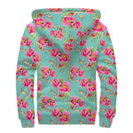 Bird Pink Floral Flower Pattern Print Sherpa Lined Zip Up Hoodie