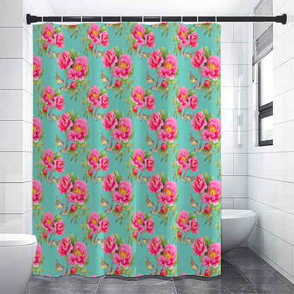 Bird Pink Floral Flower Pattern Print Shower Curtain