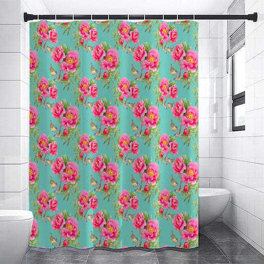 Bird Pink Floral Flower Pattern Print Shower Curtain
