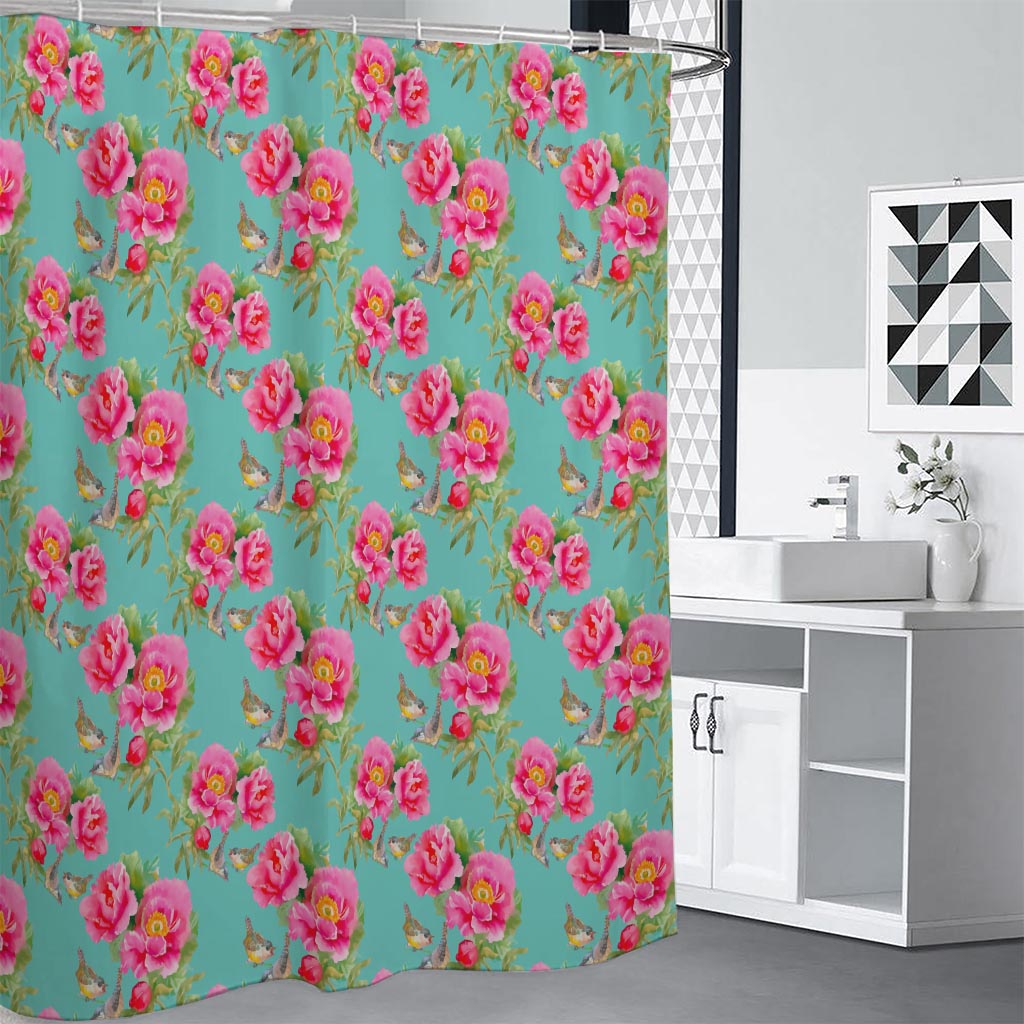Bird Pink Floral Flower Pattern Print Shower Curtain