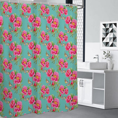 Bird Pink Floral Flower Pattern Print Shower Curtain
