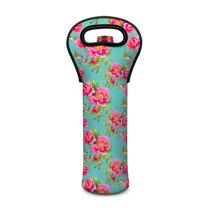 Bird Pink Floral Flower Pattern Print Single Neoprene Wine Tote