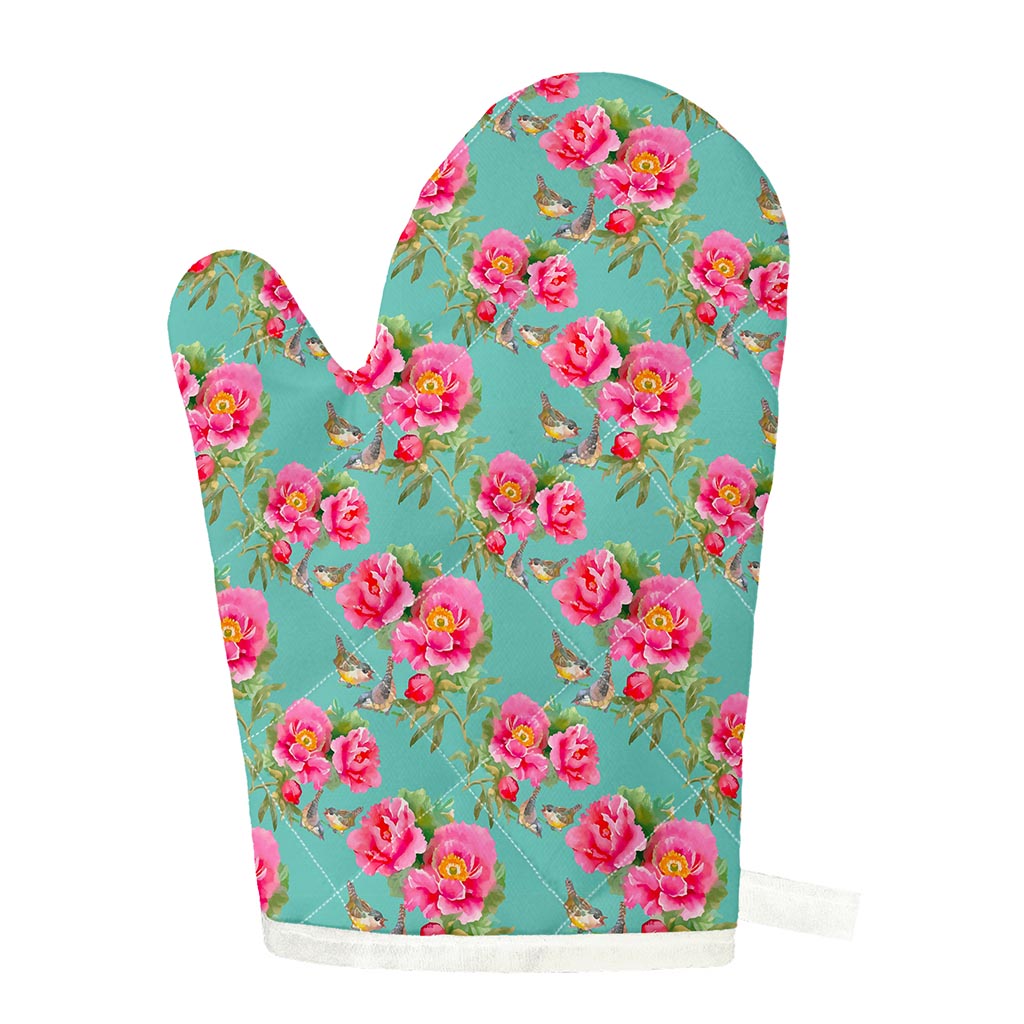 Bird Pink Floral Flower Pattern Print Single Oven Mitt