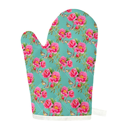 Bird Pink Floral Flower Pattern Print Single Oven Mitt