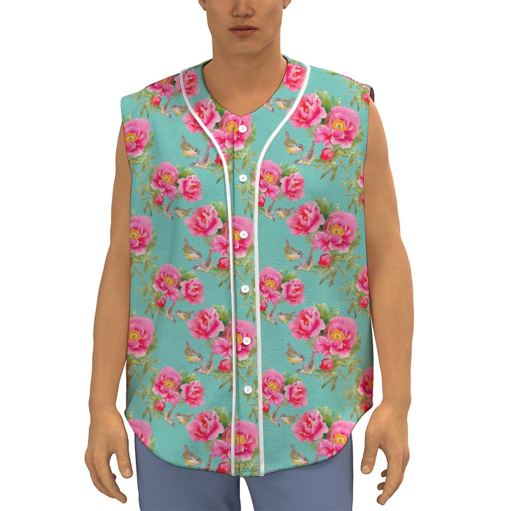 Bird Pink Floral Flower Pattern Print Sleeveless Baseball Jersey