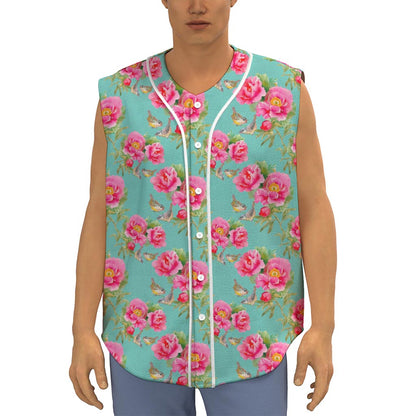 Bird Pink Floral Flower Pattern Print Sleeveless Baseball Jersey