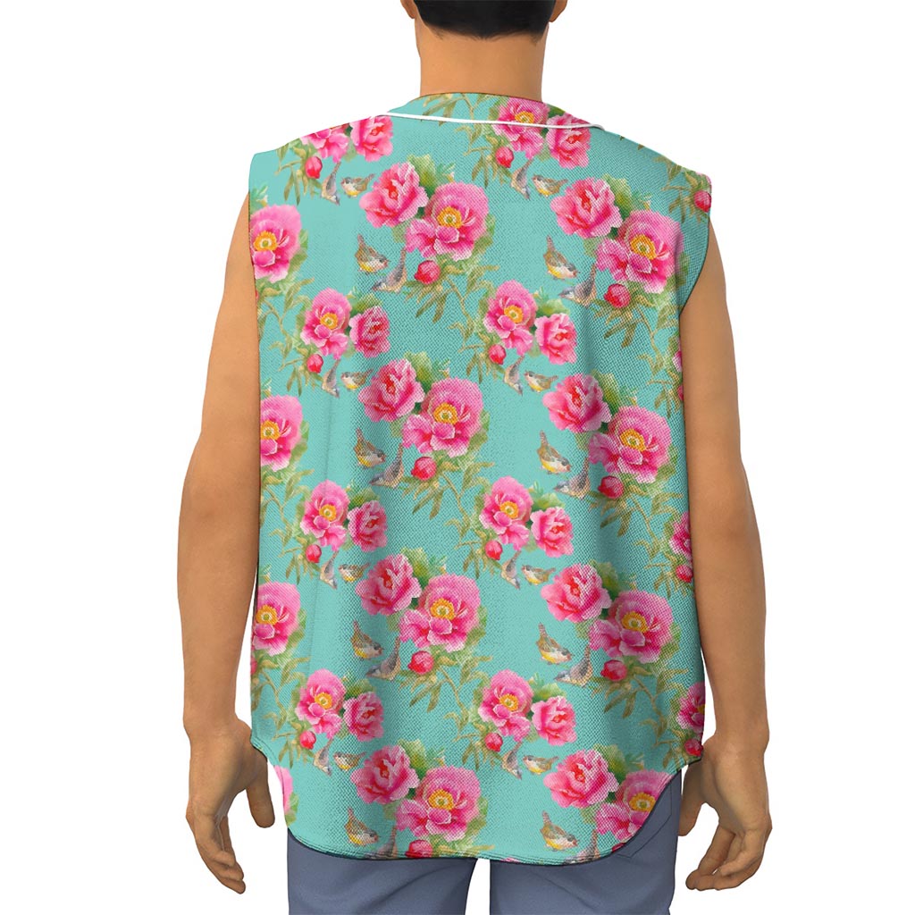Bird Pink Floral Flower Pattern Print Sleeveless Baseball Jersey