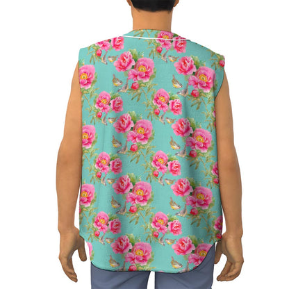 Bird Pink Floral Flower Pattern Print Sleeveless Baseball Jersey