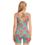 Bird Pink Floral Flower Pattern Print Sleeveless One Piece Swimsuit