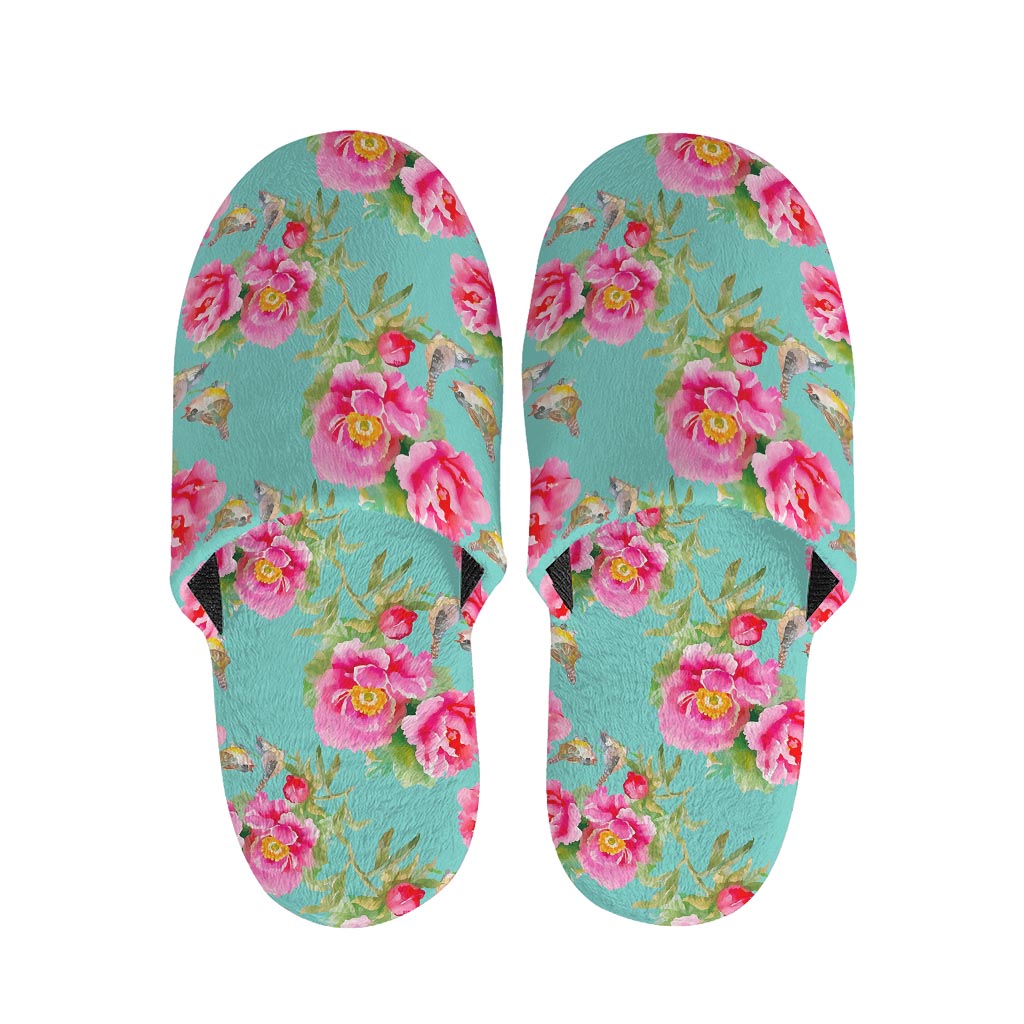 Bird Pink Floral Flower Pattern Print Slippers