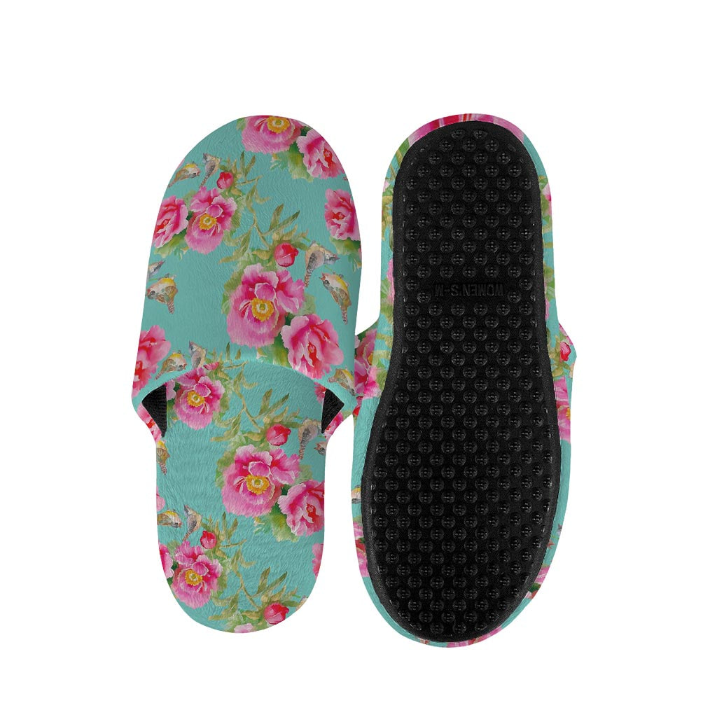 Bird Pink Floral Flower Pattern Print Slippers