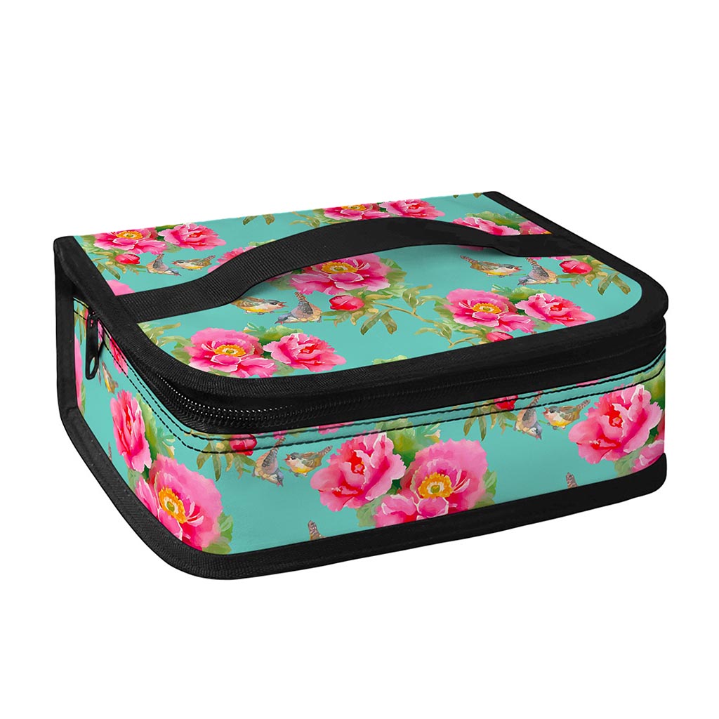 Bird Pink Floral Flower Pattern Print Small Lunch Bag