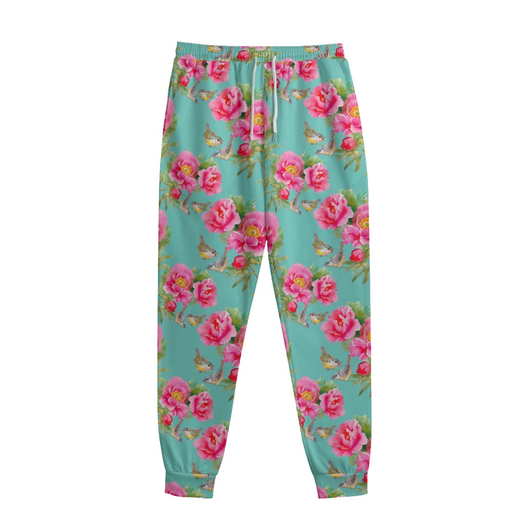 Bird Pink Floral Flower Pattern Print Sweatpants
