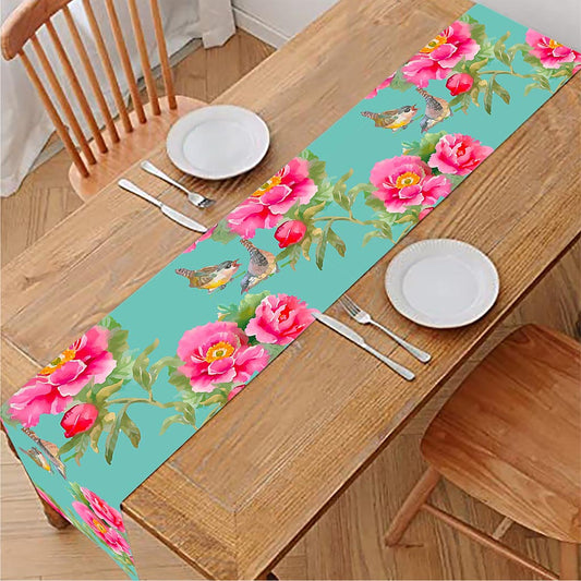 Bird Pink Floral Flower Pattern Print Table Runner