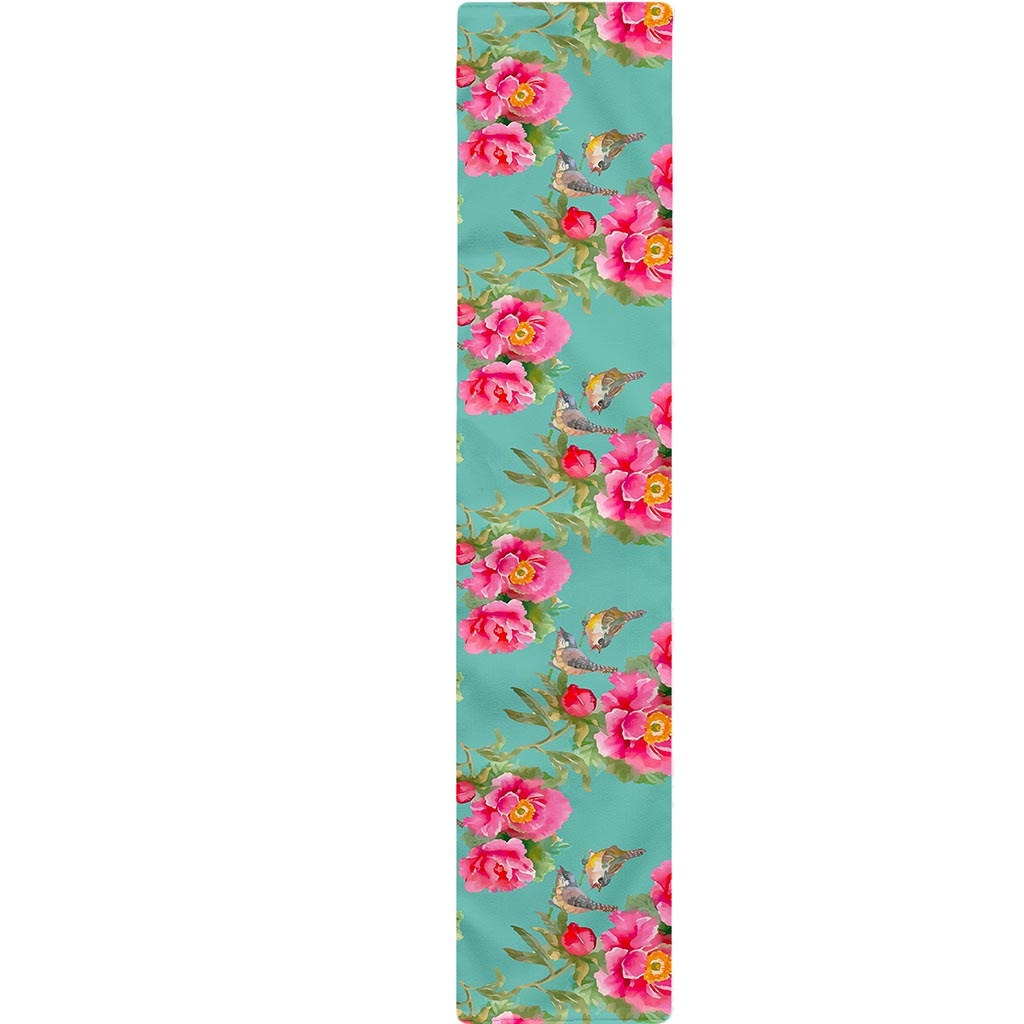 Bird Pink Floral Flower Pattern Print Table Runner