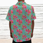 Bird Pink Floral Flower Pattern Print Textured Short Sleeve Shirt