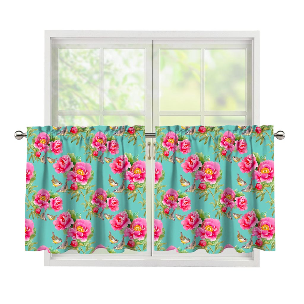 Bird Pink Floral Flower Pattern Print Tier Curtains