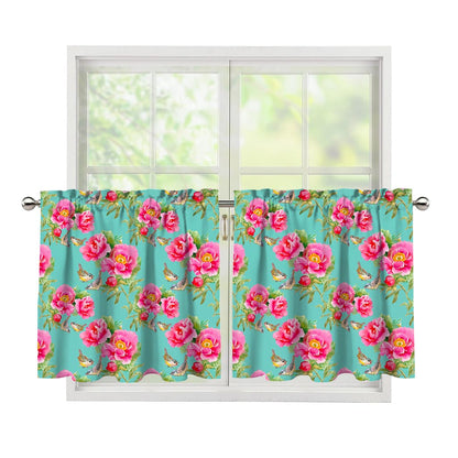 Bird Pink Floral Flower Pattern Print Tier Curtains