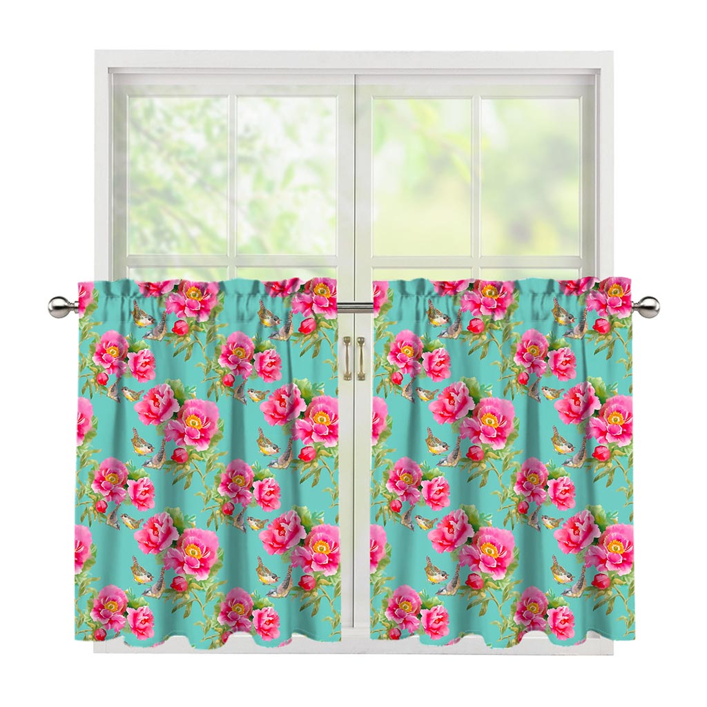 Bird Pink Floral Flower Pattern Print Tier Curtains
