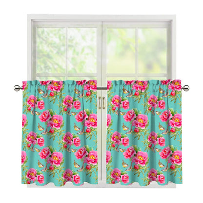 Bird Pink Floral Flower Pattern Print Tier Curtains