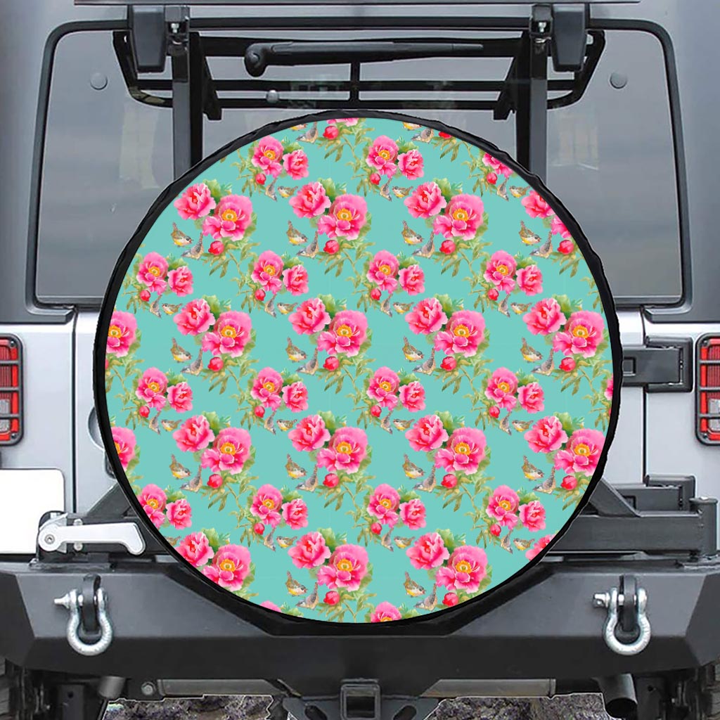 Bird Pink Floral Flower Pattern Print Tire Cover