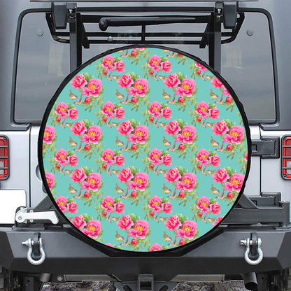 Bird Pink Floral Flower Pattern Print Tire Cover