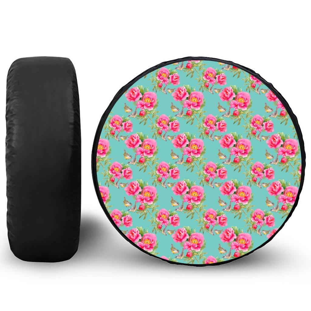 Bird Pink Floral Flower Pattern Print Tire Cover