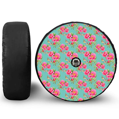 Bird Pink Floral Flower Pattern Print Tire Cover With Camera Hole