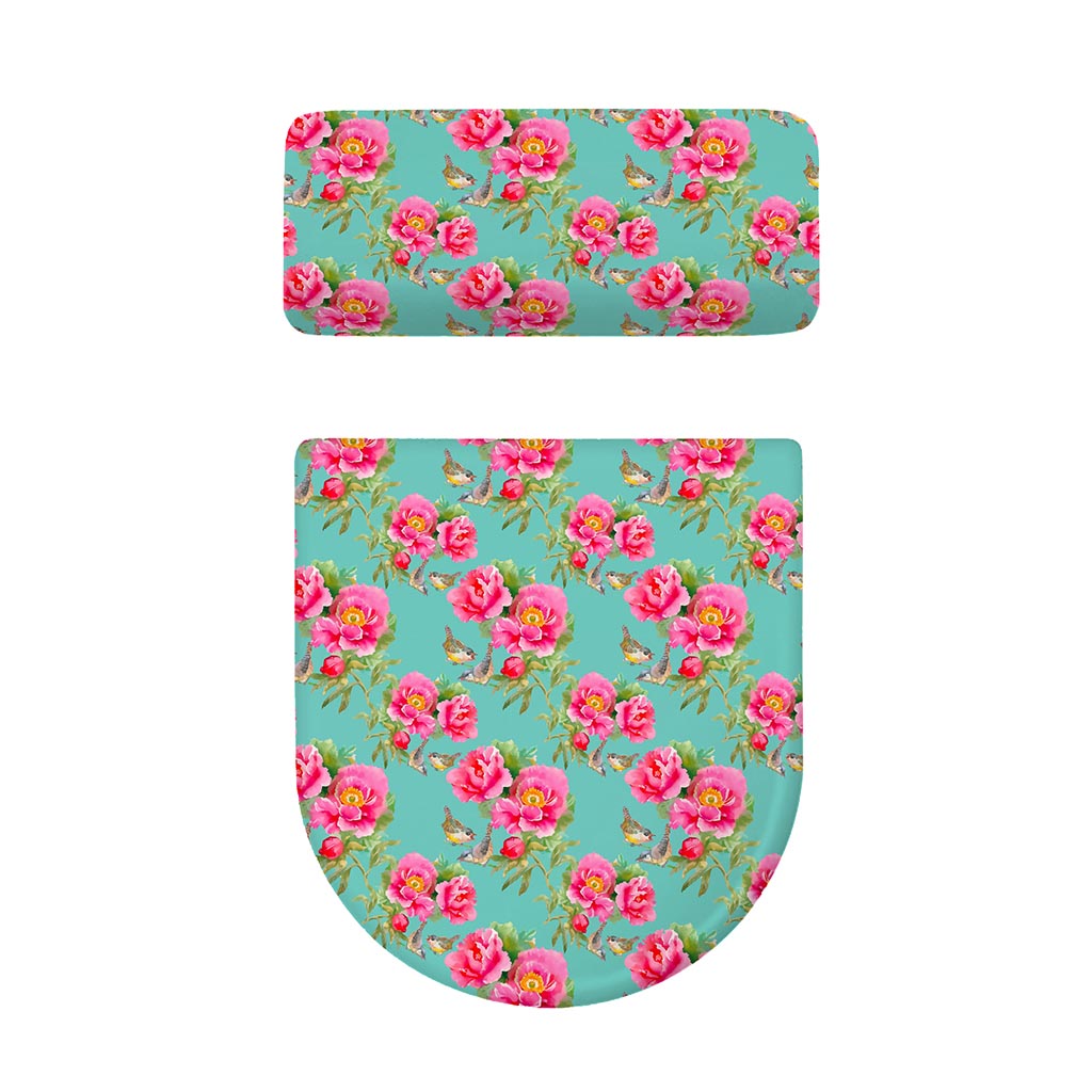 Bird Pink Floral Flower Pattern Print Toilet Lid And Tank Cover Set