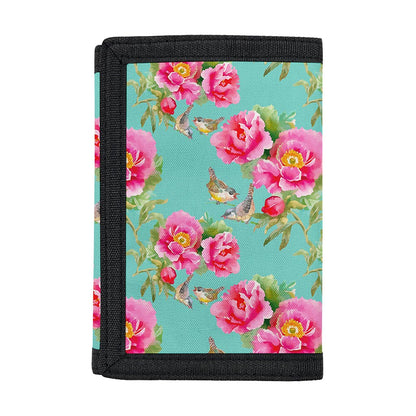 Bird Pink Floral Flower Pattern Print Trifold Wallet