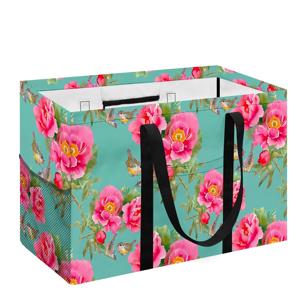 Bird Pink Floral Flower Pattern Print Utility Tote Bag