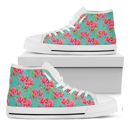 Bird Pink Floral Flower Pattern Print White High Top Sneakers