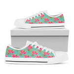 Bird Pink Floral Flower Pattern Print White Low Top Sneakers