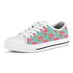 Bird Pink Floral Flower Pattern Print White Low Top Sneakers