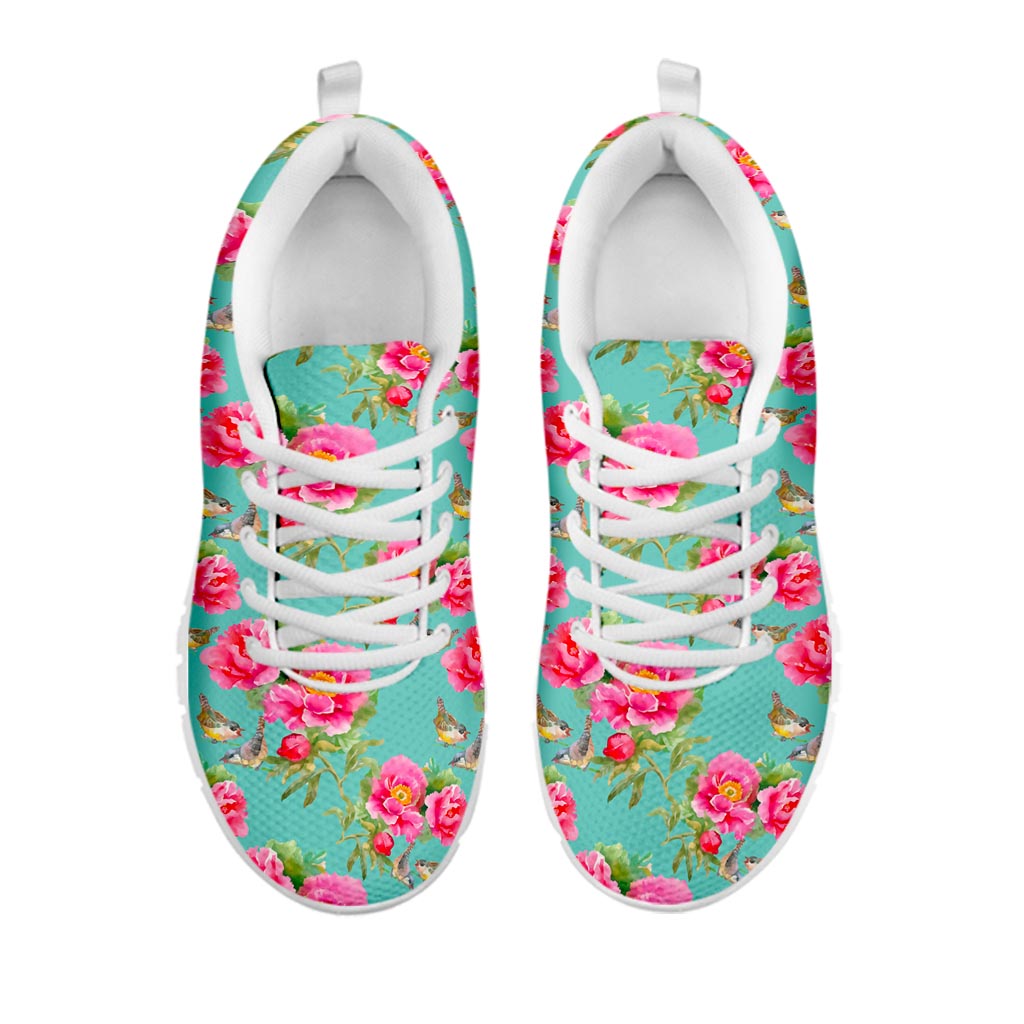 Bird Pink Floral Flower Pattern Print White Running Shoes