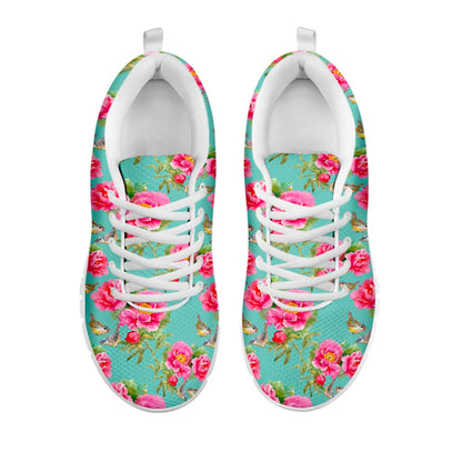 Bird Pink Floral Flower Pattern Print White Running Shoes