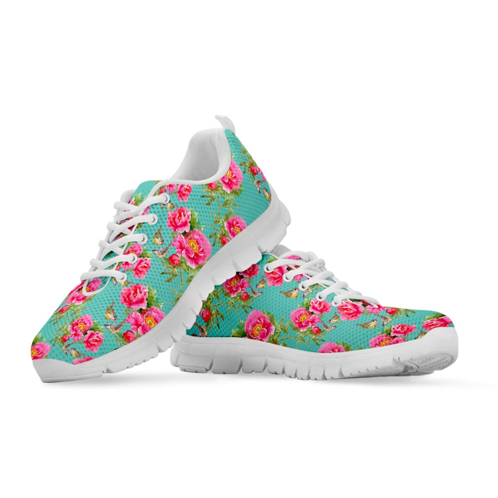 Bird Pink Floral Flower Pattern Print White Running Shoes