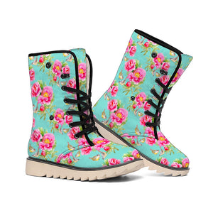 Bird Pink Floral Flower Pattern Print Winter Boots