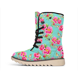 Bird Pink Floral Flower Pattern Print Winter Boots