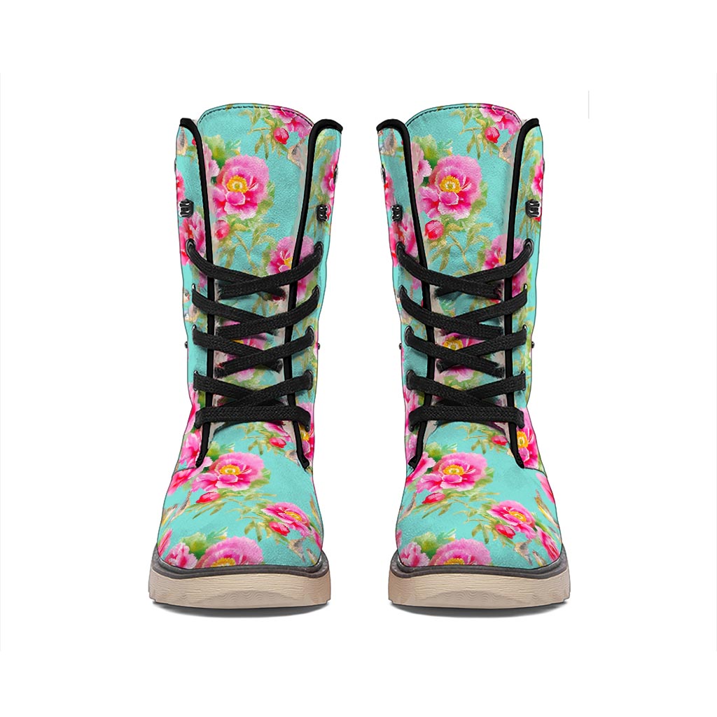 Bird Pink Floral Flower Pattern Print Winter Boots