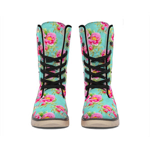 Bird Pink Floral Flower Pattern Print Winter Boots