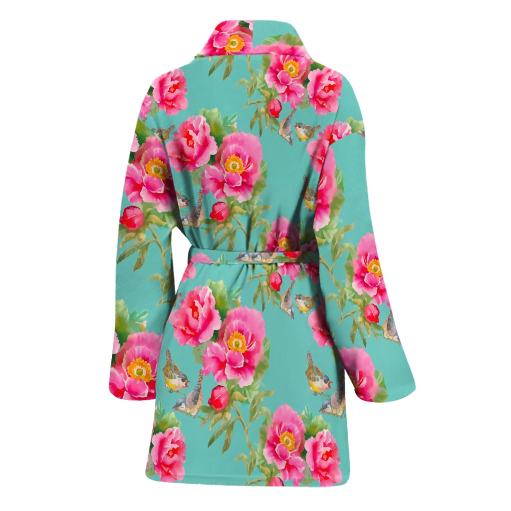 Bird Pink Floral Flower Pattern Print Women's Bathrobe