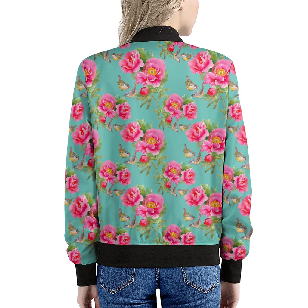Bird Pink Floral Flower Pattern Print Women's Bomber Jacket