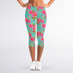 Bird Pink Floral Flower Pattern Print Women's Capri Leggings