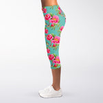 Bird Pink Floral Flower Pattern Print Women's Capri Leggings