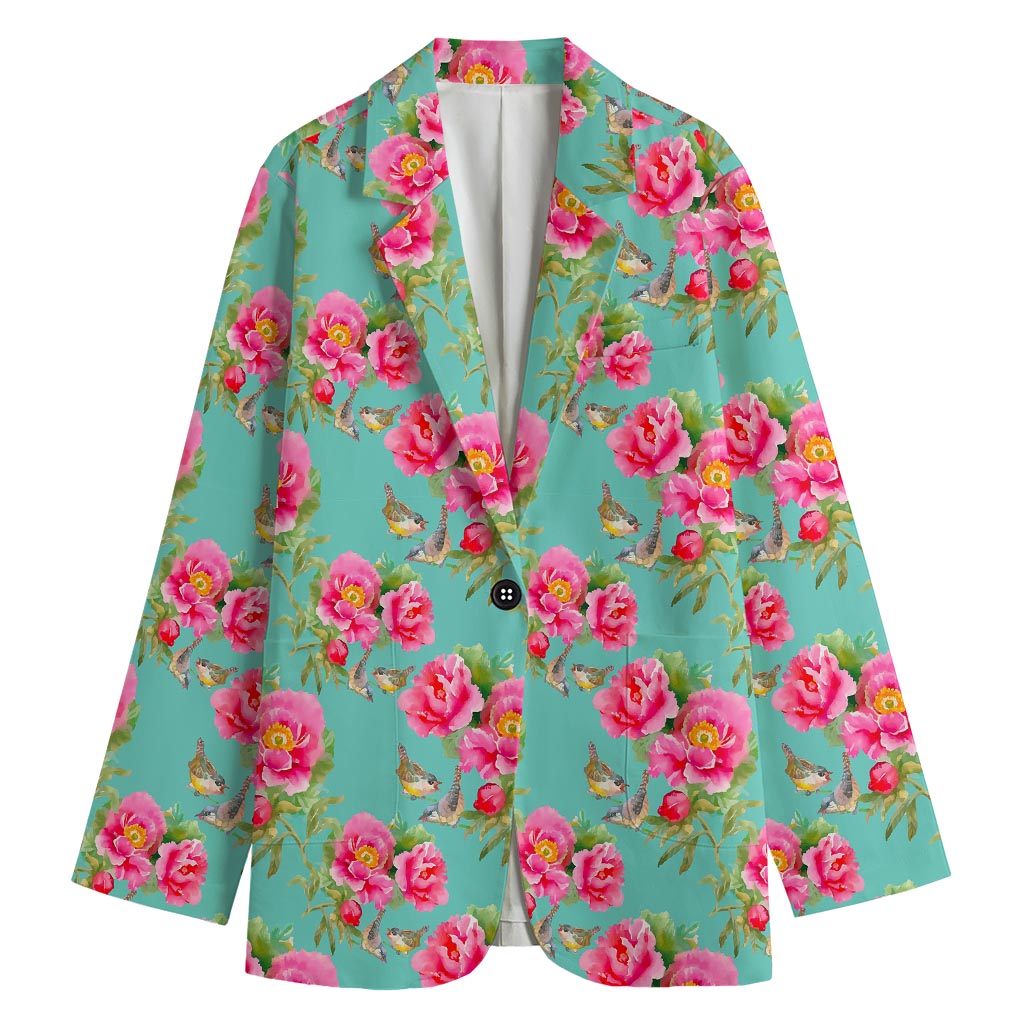 Bird Pink Floral Flower Pattern Print Women's Cotton Blazer