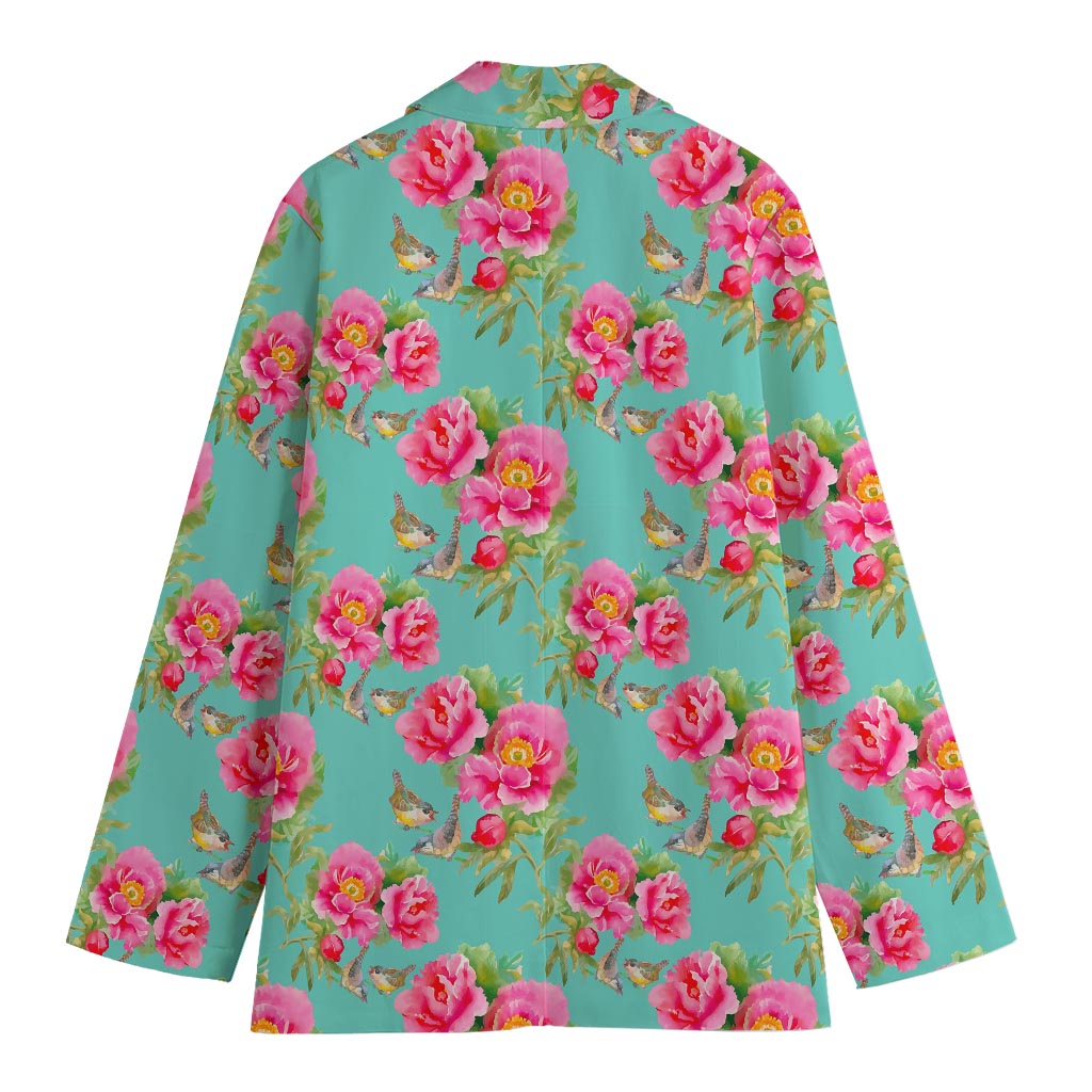 Bird Pink Floral Flower Pattern Print Women's Cotton Blazer