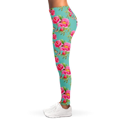 Bird Pink Floral Flower Pattern Print Women's Leggings