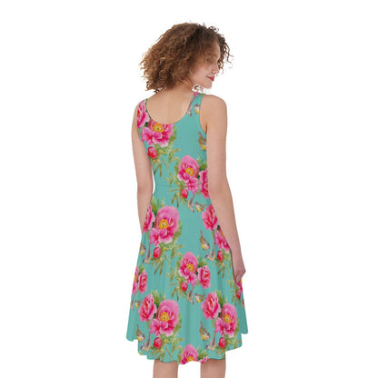 Bird Pink Floral Flower Pattern Print Women's Sleeveless Dress