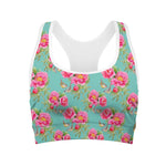 Bird Pink Floral Flower Pattern Print Women's Sports Bra